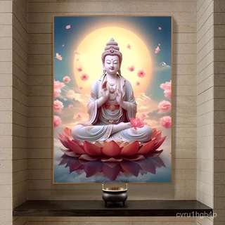 觀音像 掛軸 佛畫明代佚名觀音像佛畫觀音菩薩像掛軸真跡微噴復製畫已裝裱的