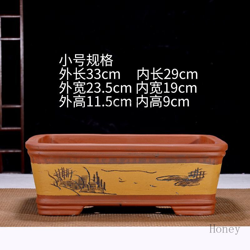 工廠直銷♥（免運）長方形紫砂花盆大口徑種樹樁四方馬槽盆純手工製作種