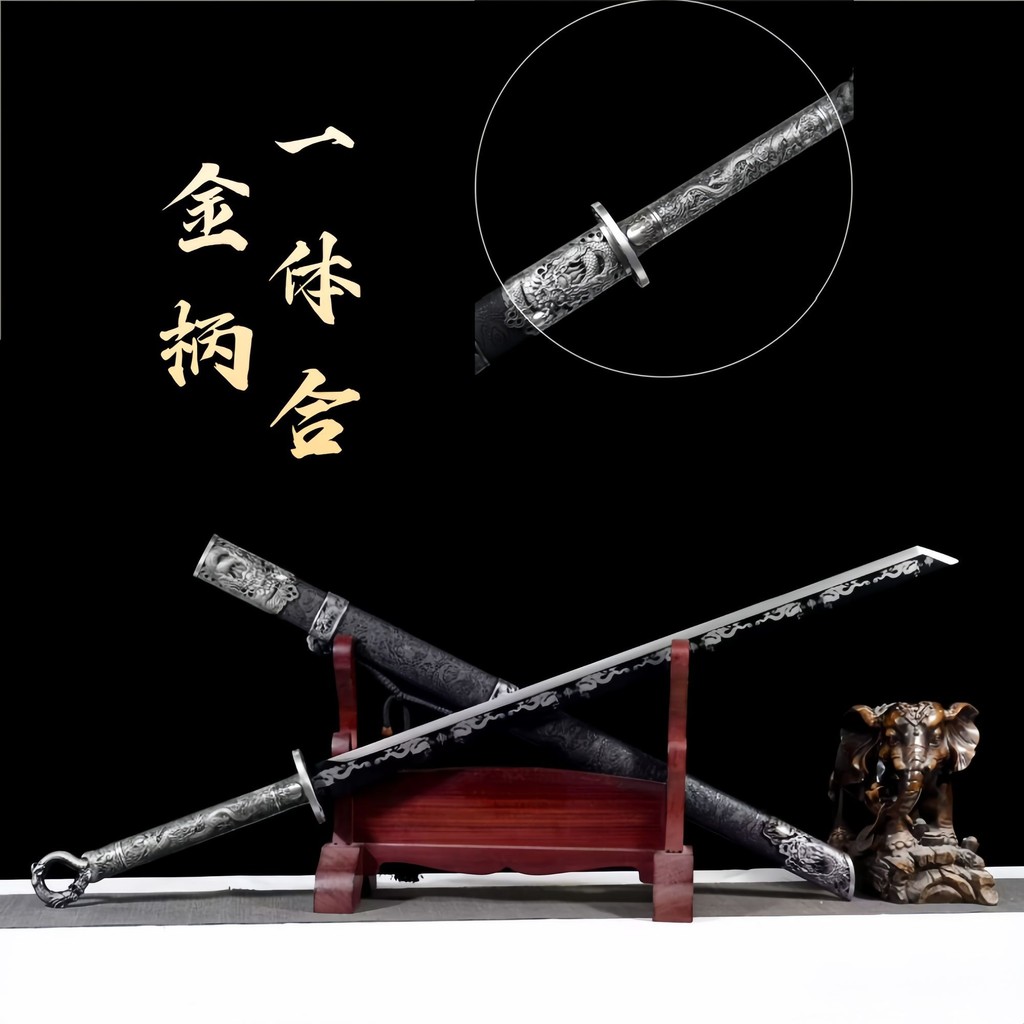 千羽】龍泉刀劍雙龍唐刀環首唐橫刀金屬柄戰刀一體高錳鋼鍛打寶劍漢劍真