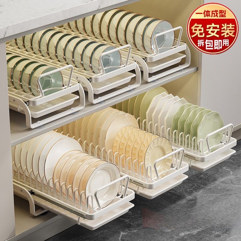 抽拉式碗碟架 廚房置物架 碗碟收納架 瀝水架 臺麵多功能放碗架 碗筷收納盒 櫥櫃抽拉軌道碗碟收納架 碗碟架 | 蝦皮購物