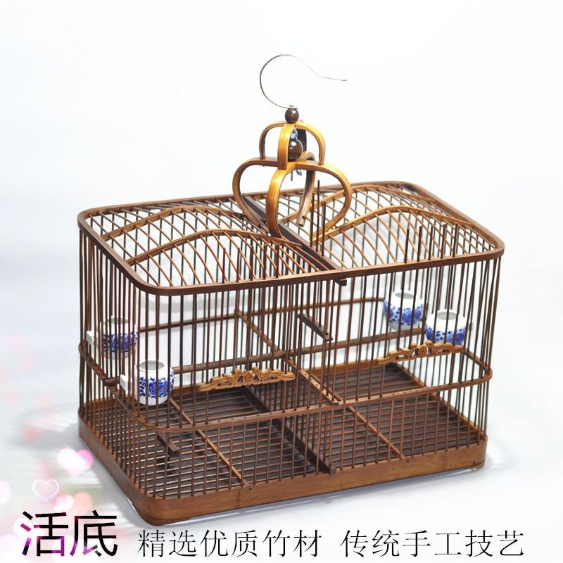 🔥限時特惠🔥竹製鳥籠手工自製方籠雙格抱籠黃豆鳥籠貝子黃雀靛頦竹籠蠟