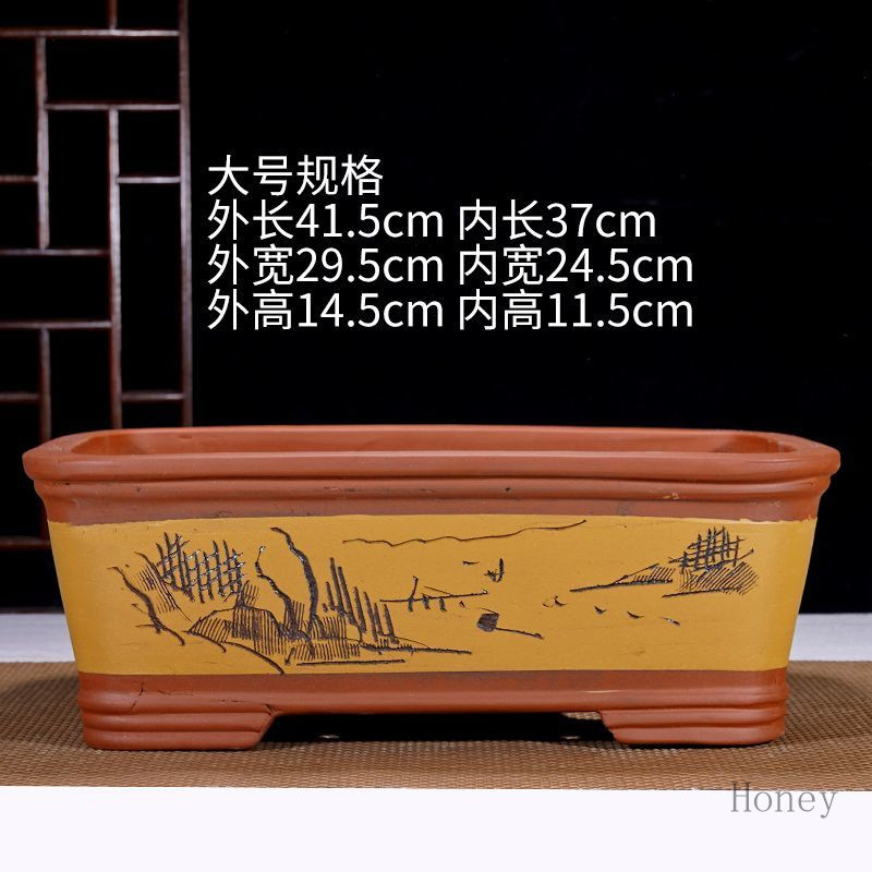 工廠直銷♥（免運）長方形紫砂花盆大口徑種樹樁四方馬槽盆純手工製作種