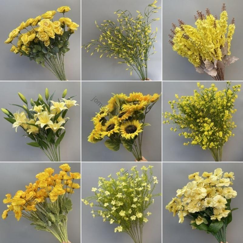 嘉義出貨 黃色系 仿真花 絹花 鈴蘭花 百合花 向日葵 玫瑰花 滿天星 婚禮花材 婚慶布置 裝飾花 塑料花 路引花 假花 | 蝦皮購物