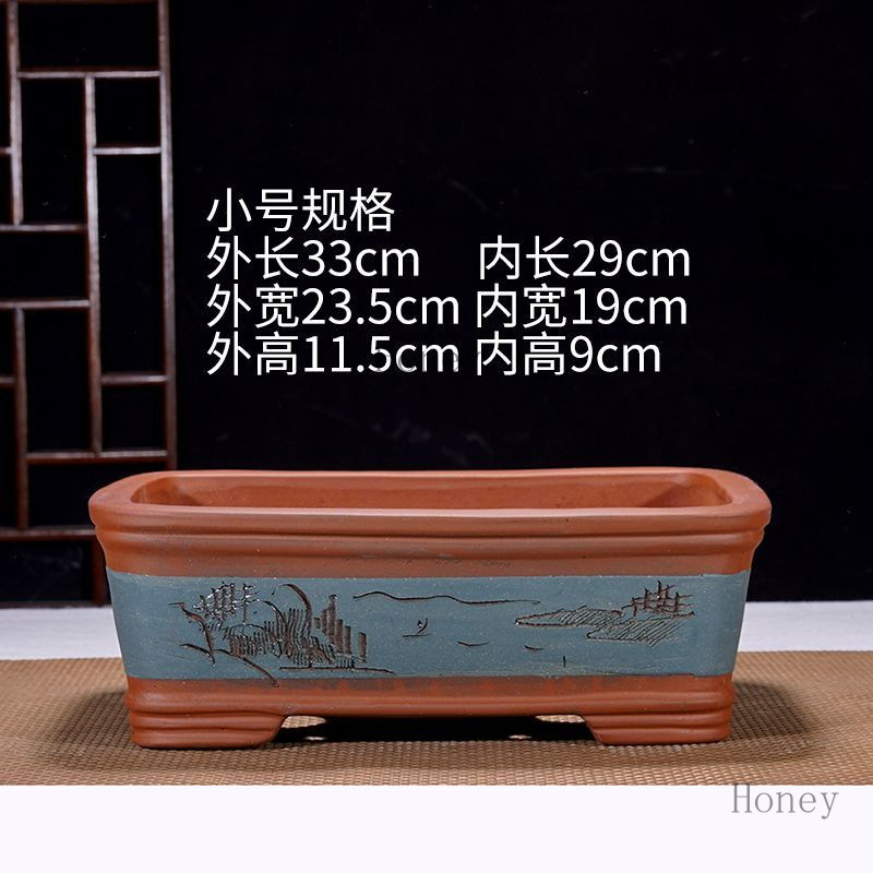 工廠直銷♥（免運）長方形紫砂花盆大口徑種樹樁四方馬槽盆純手工製作種