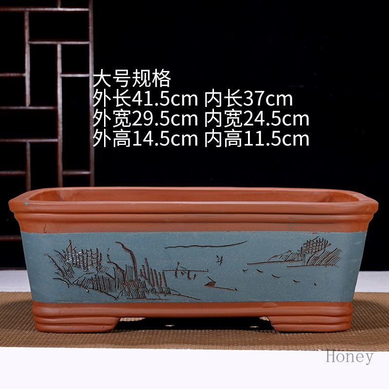 工廠直銷♥（免運）長方形紫砂花盆大口徑種樹樁四方馬槽盆純手工製作種