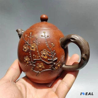 宜興  紫砂壷 周桂珍梅花壺  工芸品 美術品 置物 广州宣亦:秀美之作，周桂珍款梅花紫砂壶