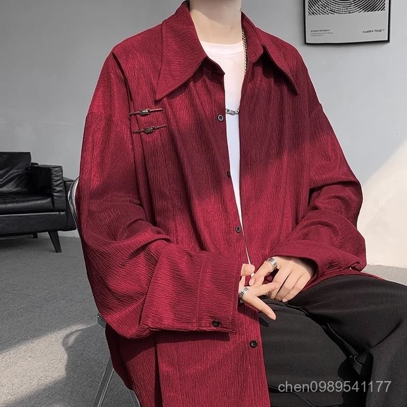 自用款📣📣2025年春夏季新款複古紅色長袖襯衫潮流痞帥高級寬鬆休閒外套襯衣 MRXP | 蝦皮購物