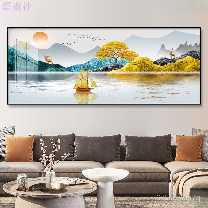 臺畫社-客製化 客廳掛畫 有框畫 晶瓷畫 客廳裝飾畫 大氣山水畫橫版 新中式沙發背景牆畫 掛畫 輕奢 烤瓷鏡麵 壁畫 | 蝦皮購物