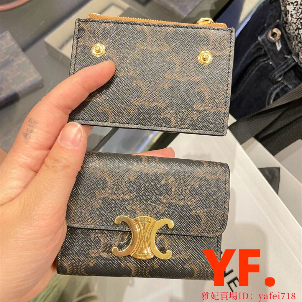 CELINE 賽琳 新款 Triomphe 凱旋門 老花 二合一 三折短夾 錢包 卡包 信用卡夾 | 蝦皮購物