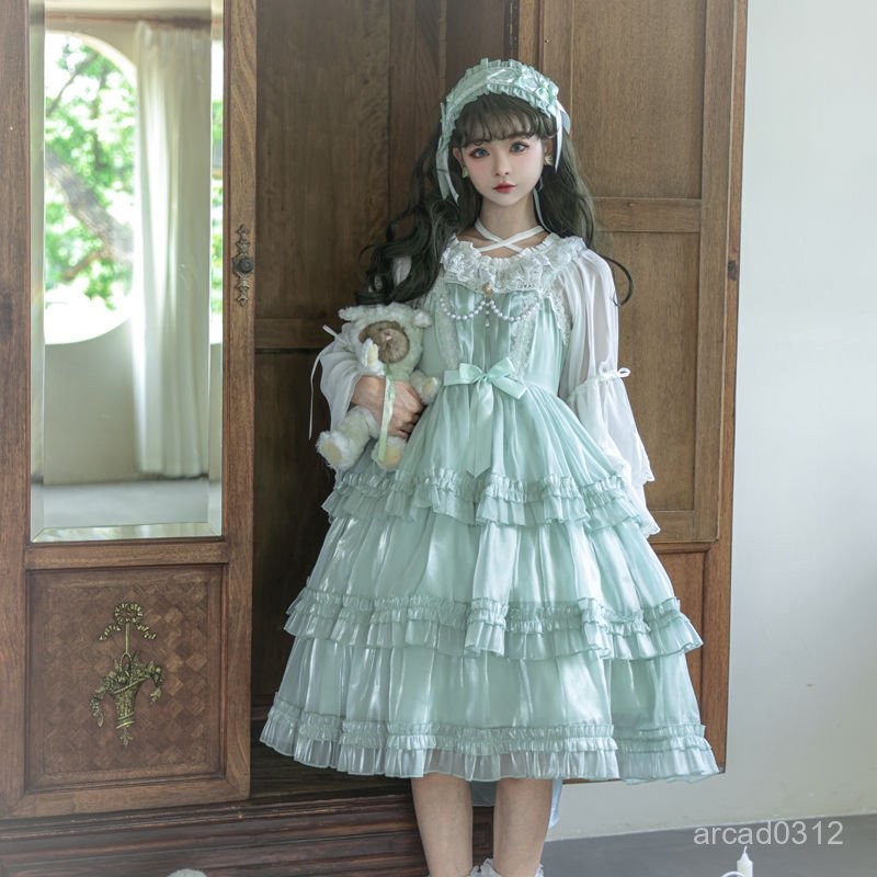 星紗戀曲 lolita裙 正版 原創 jsk 三段式 蛋糕裙 豆綠洛麗塔 洋裝 連衣裙 | 蝦皮購物