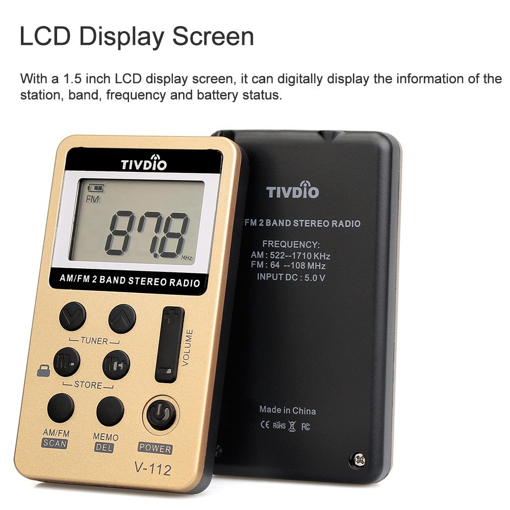 TIVDIO V-112 Portable AM/ FM Stereo Radio Pocket 2 Band Digi | 蝦皮購物
