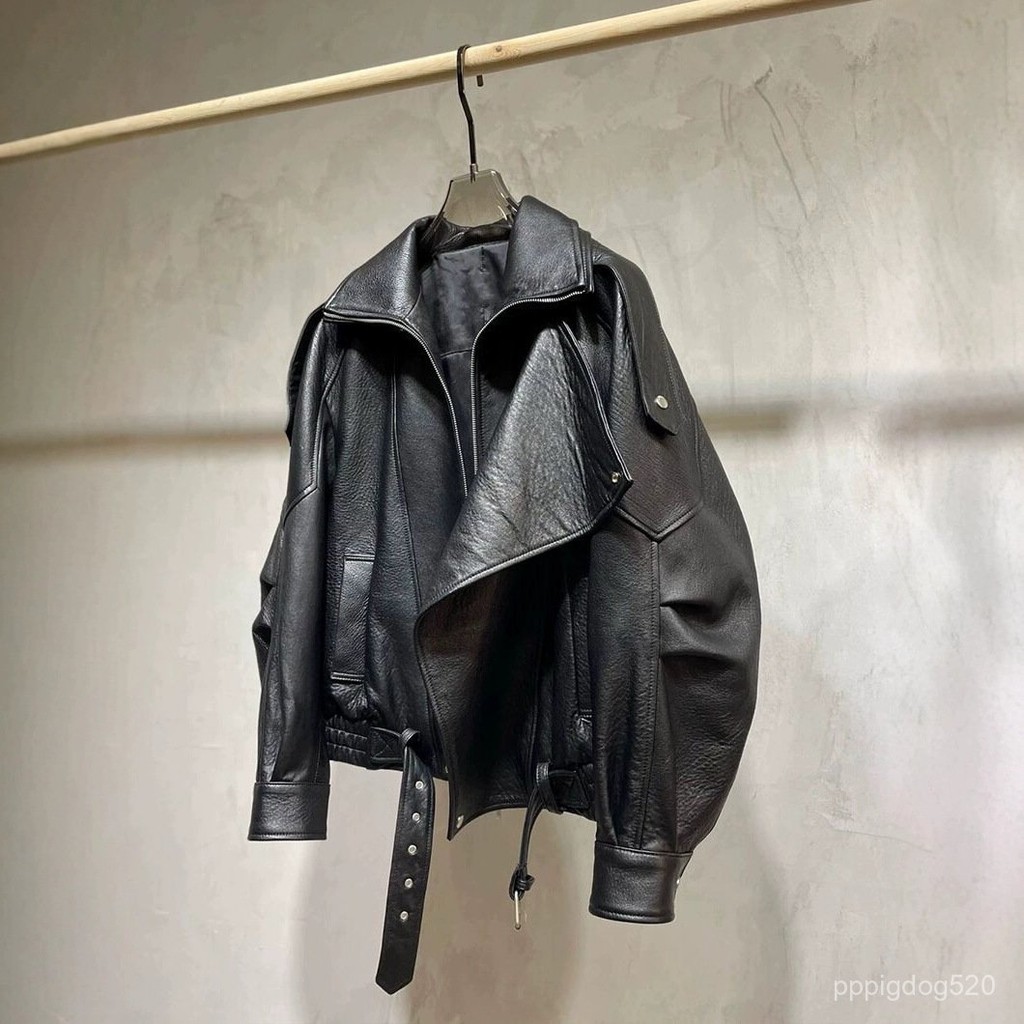 【CHII】臺灣出貨 免運 皮衣女 羊羔泡皮機車夾克寬鬆PU皮皮衣oversize2024新款簡約早秋外套 | 蝦皮購物