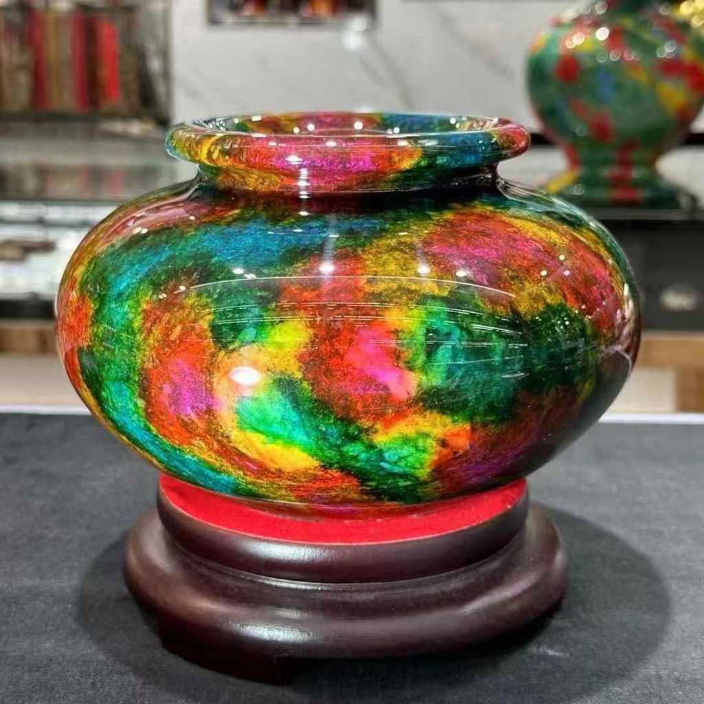 台湾　七彩玉花瓶　【新品】 免運】正宗臺灣七彩玉花瓶聚寶盆招財進寶風水擺件-顏色艷送禮絕配東方