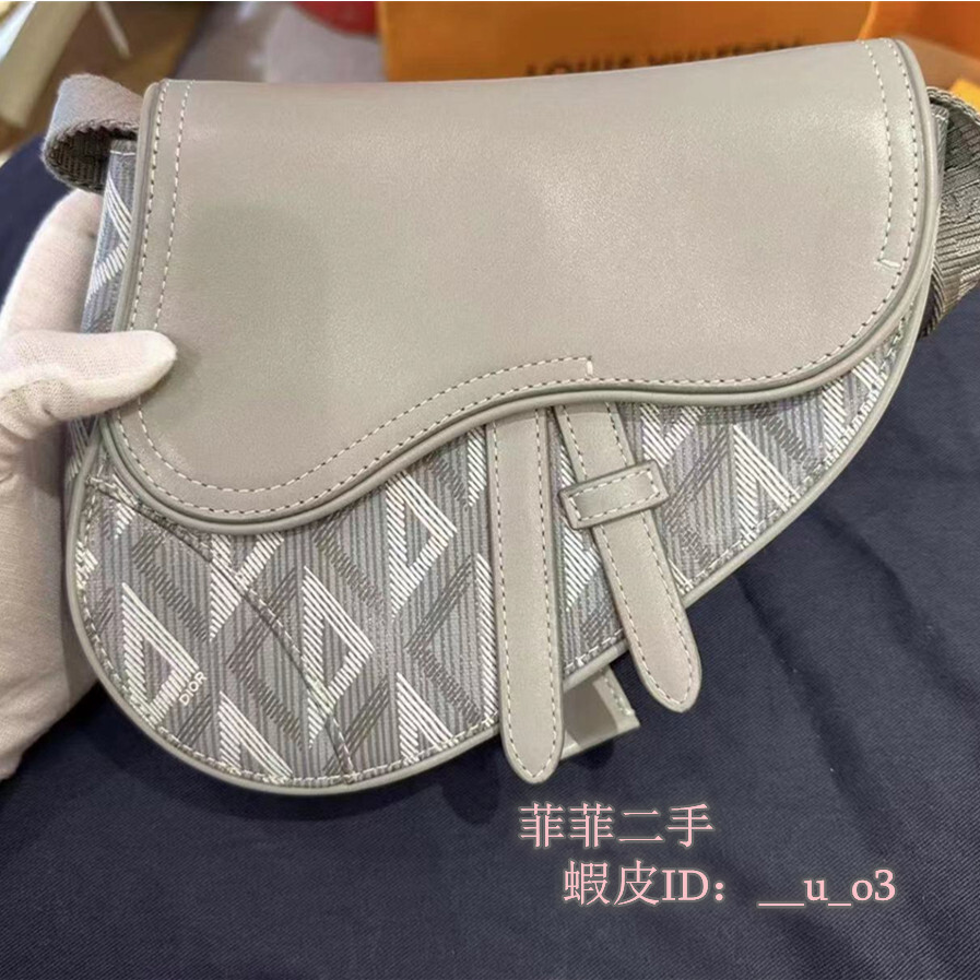 精品 DIОR 迪澳 米灰色帆布 CD Diamond 圖案 馬鞍包 肩背包 斜挎包 胸包 男包 實拍 | 蝦皮購物