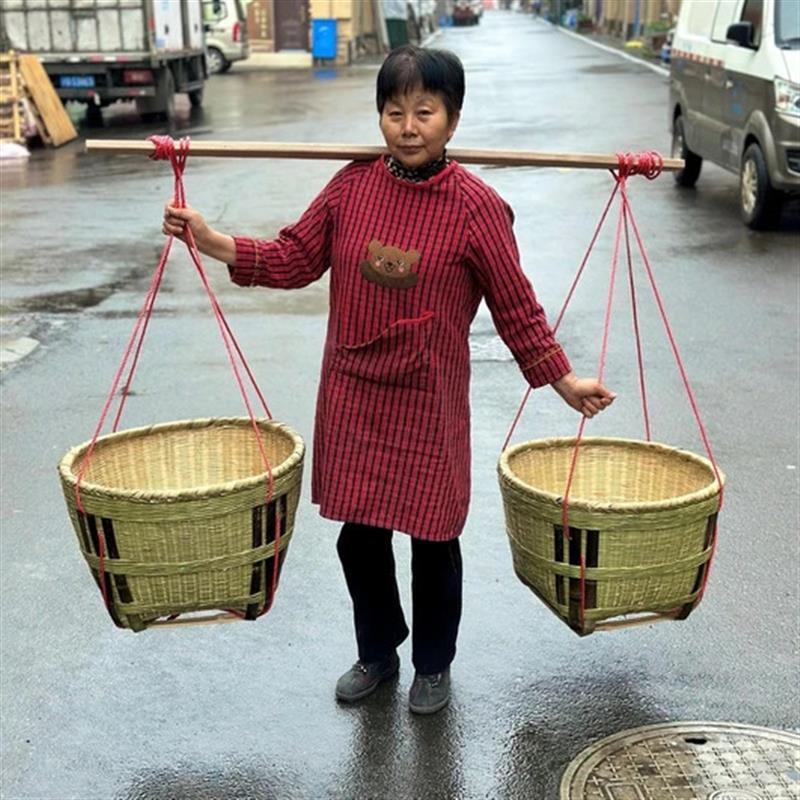 扁擔籮筐表演道具園小學生專用竹筐竹小扁擔游戲收納簍農家喜事筐簸箕手工竹編制挑擔籮筐婚慶竹制品竹簍竹籃子竹籃挑擔籮筐竹編 | 蝦皮購物