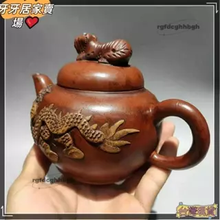 国家高級工芸美術師 周桂珍製 段泥紫砂壺 石楽刻『山水風景漢詩文