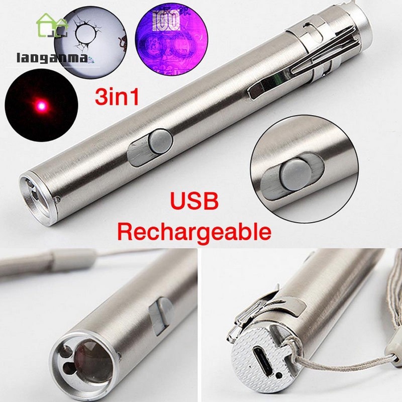 New 3 in1 Mini USB Rechargeable LED Laser UV Torch Pen Flash | 蝦皮購物
