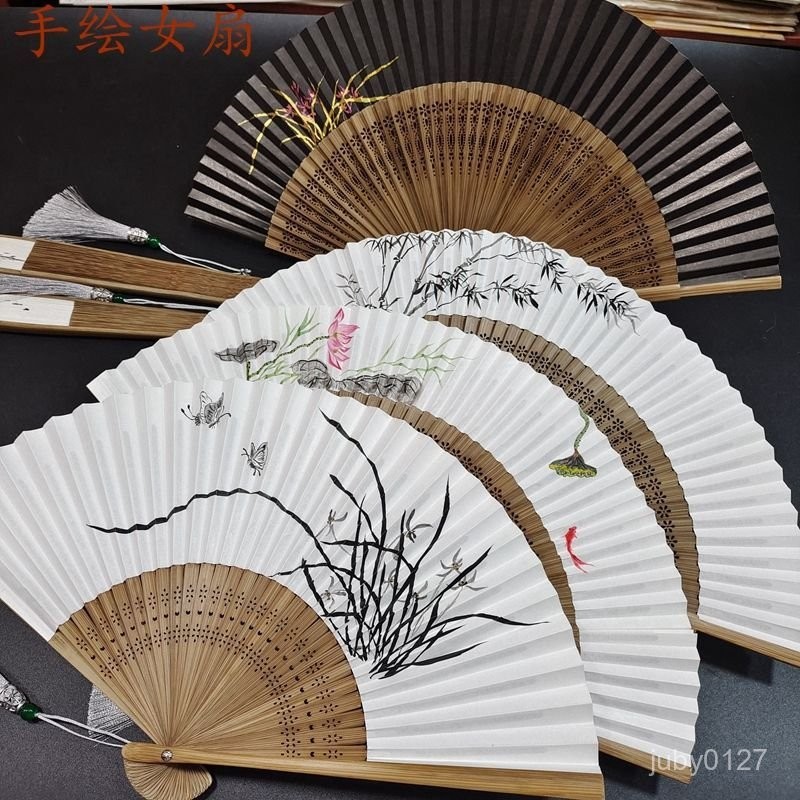 折扇 跳舞 風團扇 編織扇 貝殼扇 中國風 龍刀扇 日式和風扇 日式和風工藝扇手繪女士折扇6.5寸雙麵折疊空白紙扇可書畵 | 蝦皮購物