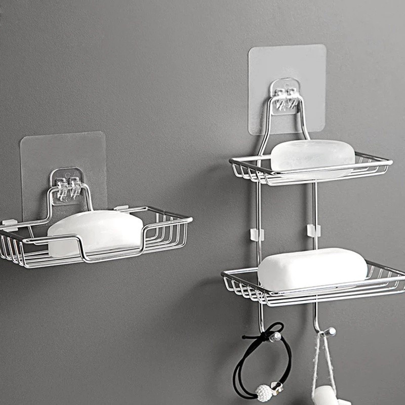 Stainless Steel Shower Wall Hanging Soap Box Rack With Hooks | 蝦皮購物