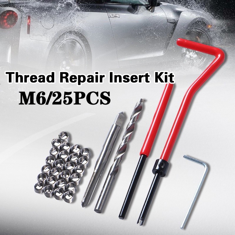25pcs Thread Repair Tool Kit M6 Carbon Steel Metric Thread R | 蝦皮購物