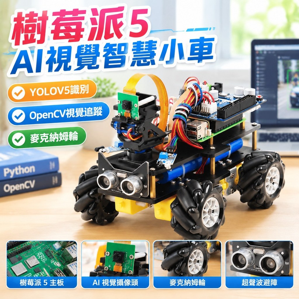 【AI視覺識別追蹤】樹莓派5小車 YOLOV5 OpenCV 視覺識別 麥克納姆輪 輪 小車 Raspberry P | 蝦皮購物