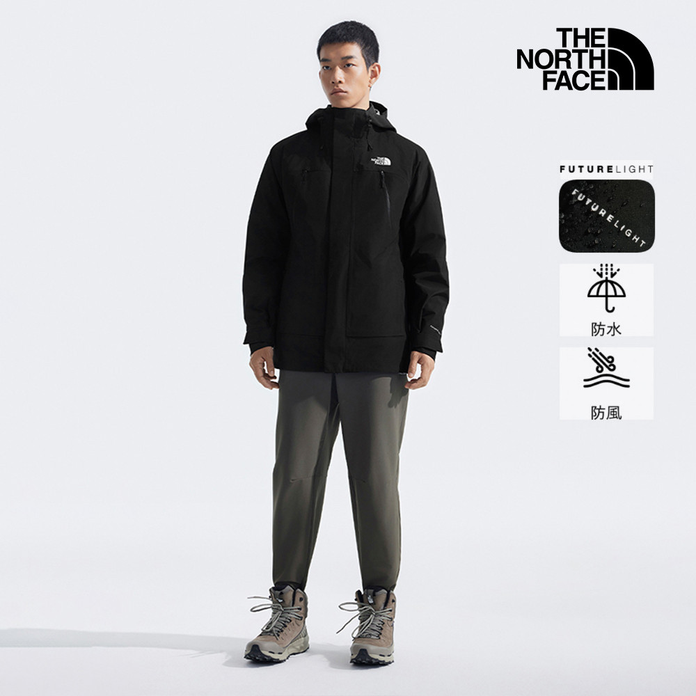 The North Face北面男款黑色FUTURELIGHT防水透氣連帽三合一外套