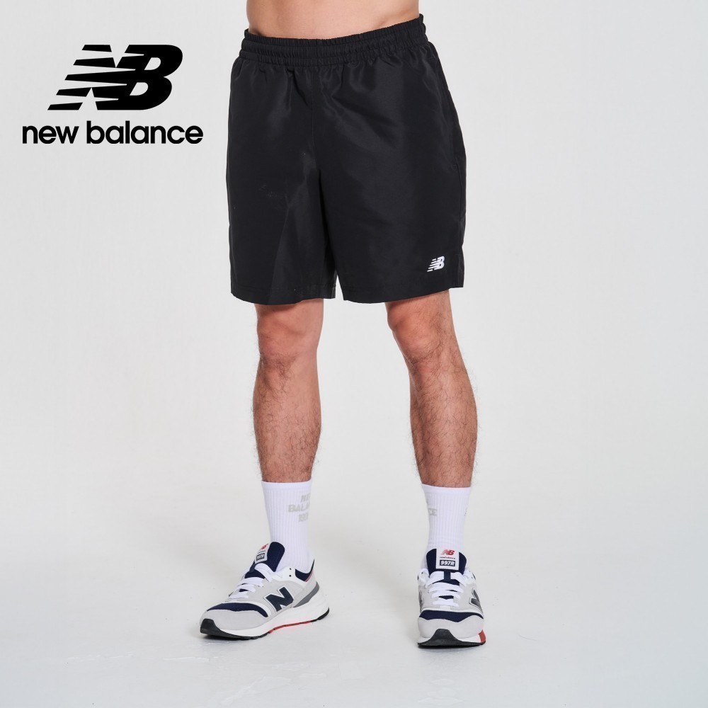 【New Balance】 NB 褲口開衩平織短褲_男性_黑色_MS41501BK | 蝦皮購物