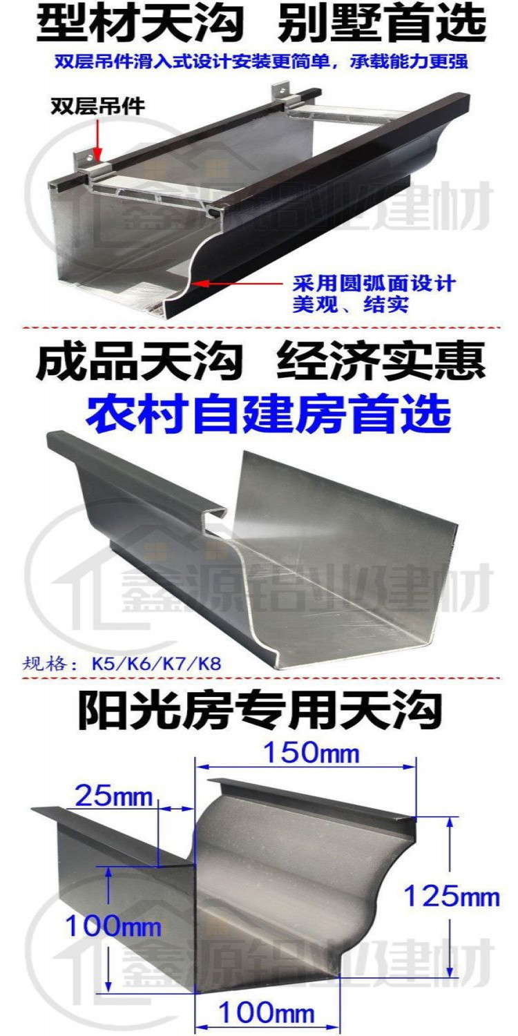 [鋁閤金水槽]鋁閤金成品天溝簷溝水槽u型槽屋簷排水槽雨水槽陽光房屋頂落水管 OTFD | 蝦皮購物