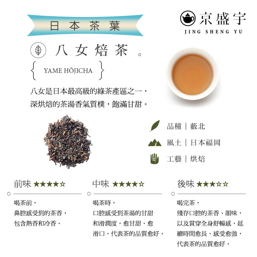 京盛宇】日本八女煎茶、八女焙茶-原葉袋茶茶包15入｜世界選茶系列