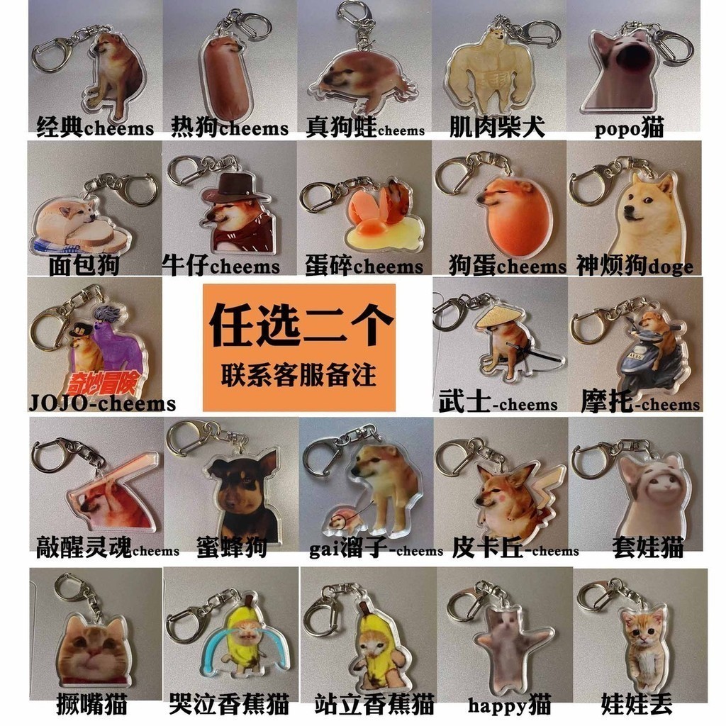 【臺灣出貨】搞笑柴犬迷因梗圖弔飾 惡搞狗狗貓咪迷因鑰匙扣 Cheems 肌肉狗 pop貓 83HY | 蝦皮購物
