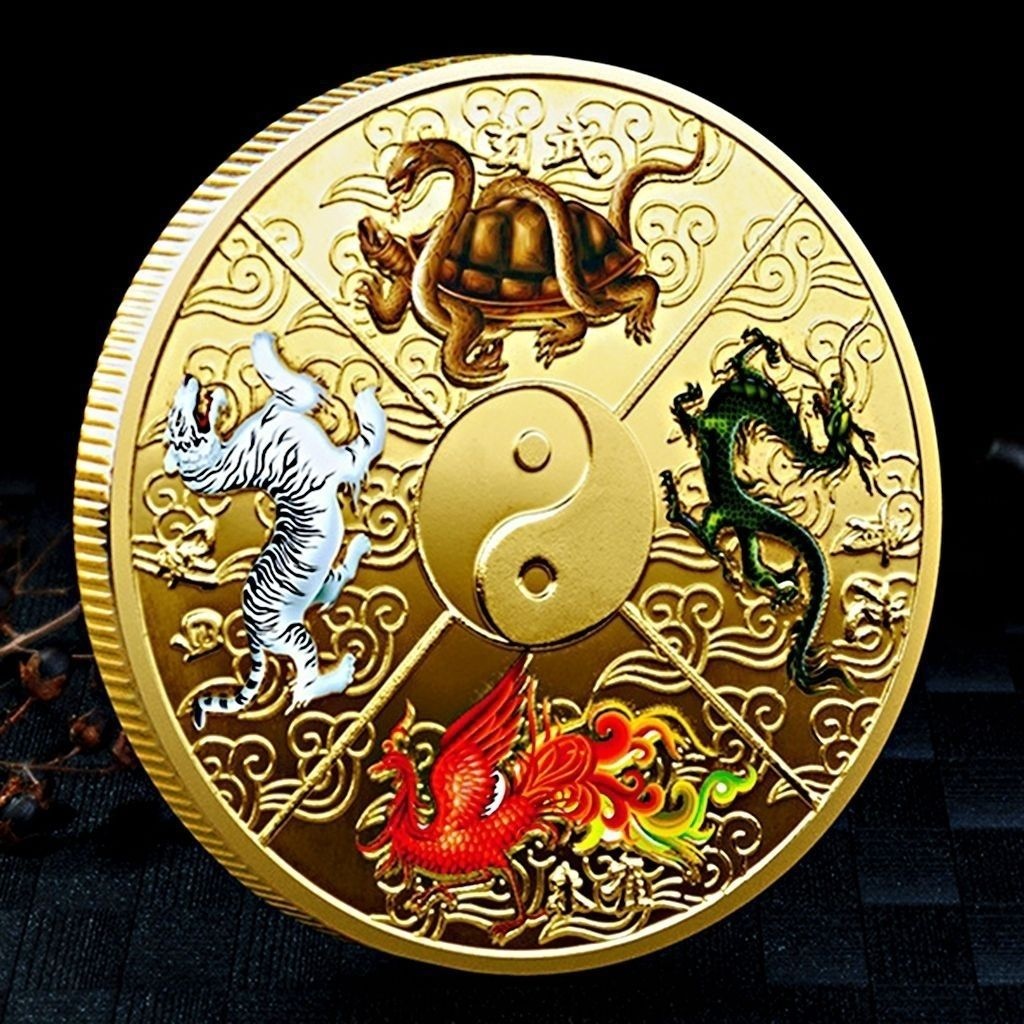 四大神獸太極瑞獸青龍白虎硃雀玄武鍍銀彩繪紀念章神獸神獸紀念幣 XZ7G | 蝦皮購物