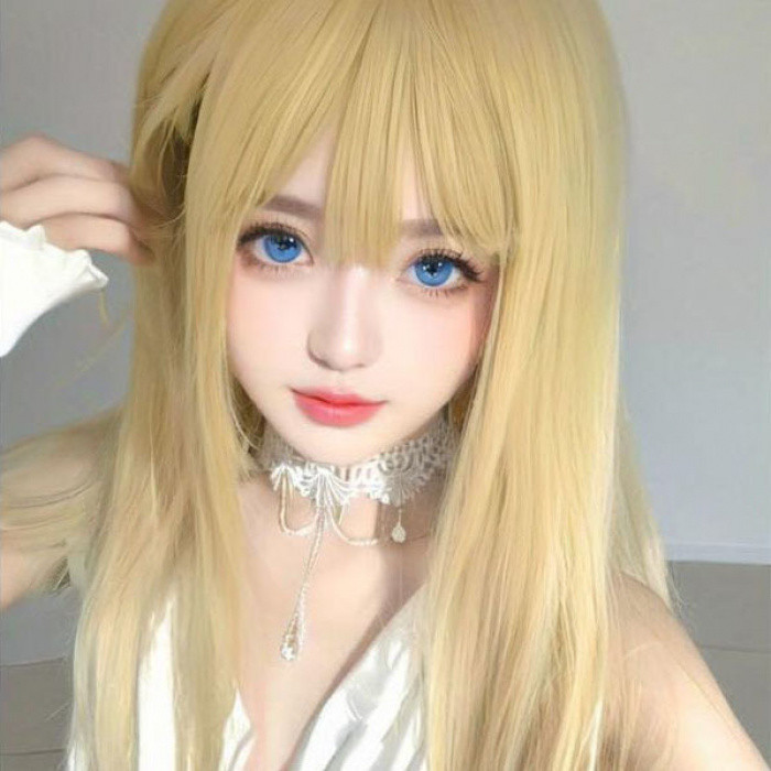 Lolita假髮主播女團Lisa長直髮甜美可愛淺白金色自然JK網紅全頭套 假頭髮 男生假髮女生假髮lolita假髮 co | 蝦皮購物
