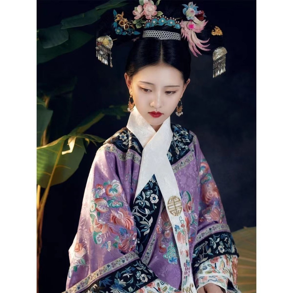 清朝古著女格格裝妃子清宮廷服飾甄嬛滿族娘娘旗裝格格年輕貴妃清代女裝清朝氅衣旂裝旂女印花中國風宮廷風漢服清裝 | 蝦皮購物
