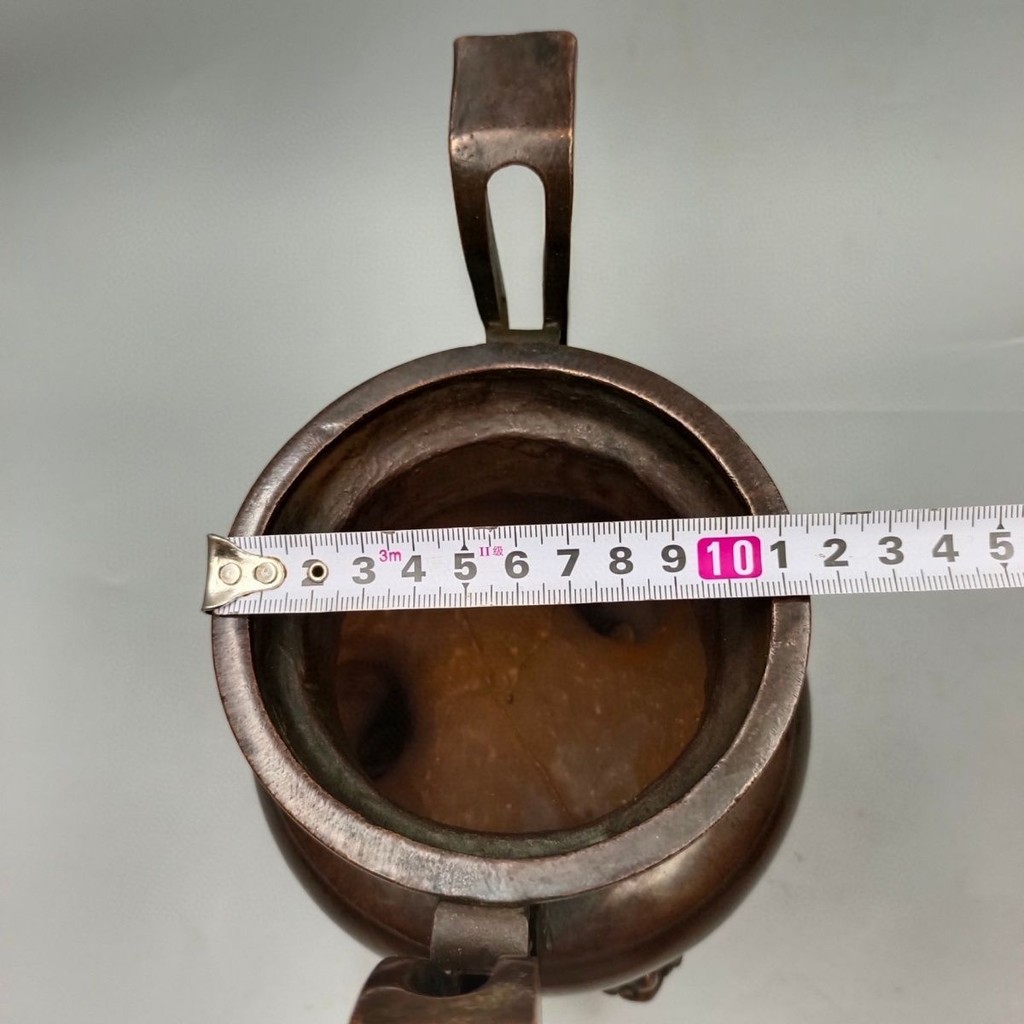 銅製香炉周政造小槌3足香炉1,005g:銅器周政小槌金運縁起
