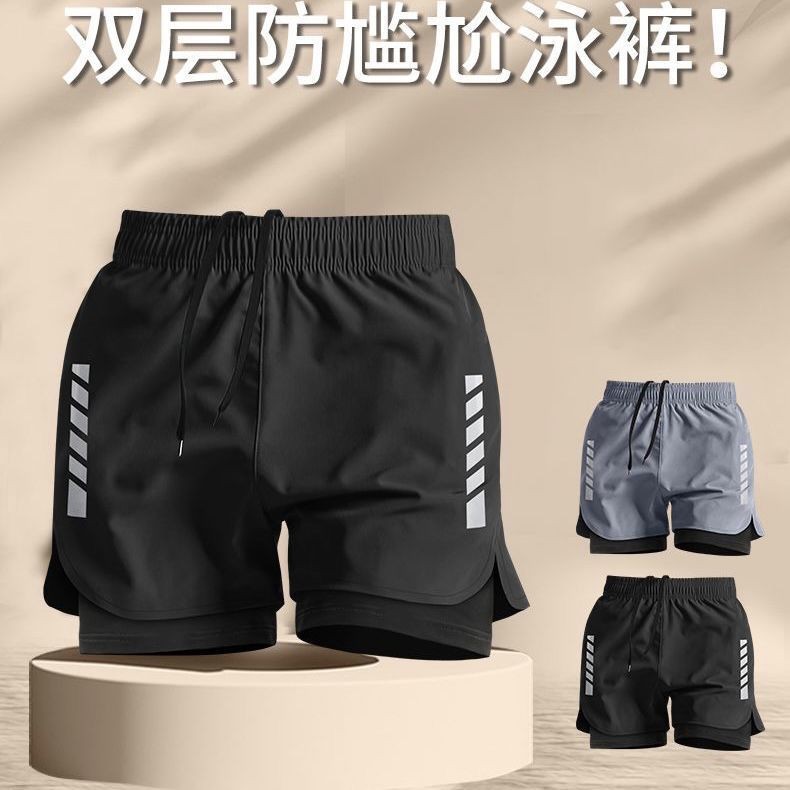 XF8F 【多彩選擇】男士泳褲雙層內襯防尷尬溫泉平角三分褲衝浪沙灘跑步運動速幹短褲 | 蝦皮購物
