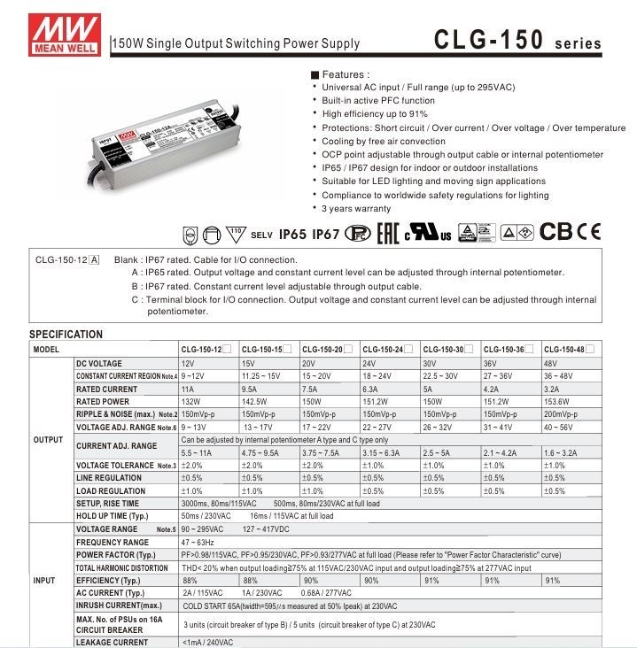 【快速出貨】明緯 MW 照明 燈光 電源 變壓器 LED driver 驅動器 全新【CLG-150-36A】 | 蝦皮購物