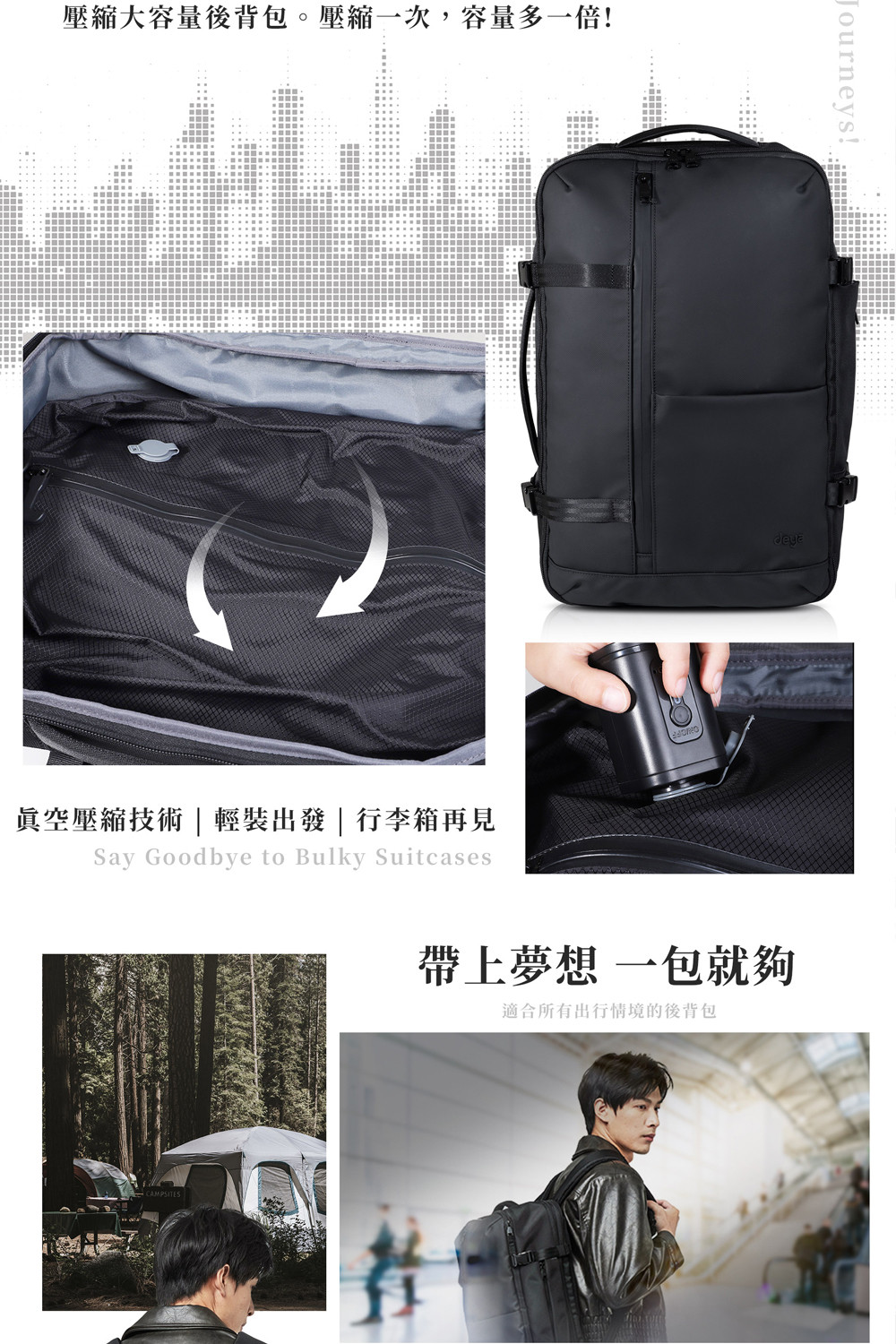 deya Air Travel 輕旅真空壓縮大收後背包 黑色︱壓縮旅行包 容納16吋筆電 旅行五天適用 登機箱包 | 蝦皮購物