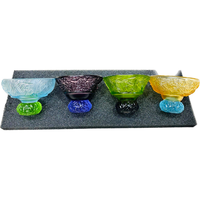 全新現貨］LIULI LIVING 琉璃工房四季君子飲套裝琉璃杯貢花飲酒水果杯 