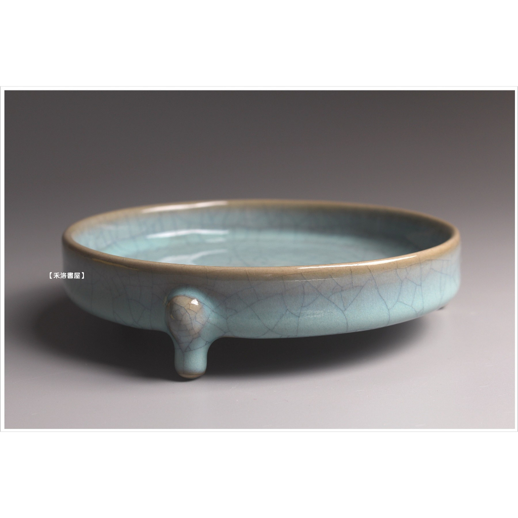 禾洛書屋】宋汝窯釉三足洗〈天青開片〉(筆洗/水盂)〈14cm〉開片青瓷/古