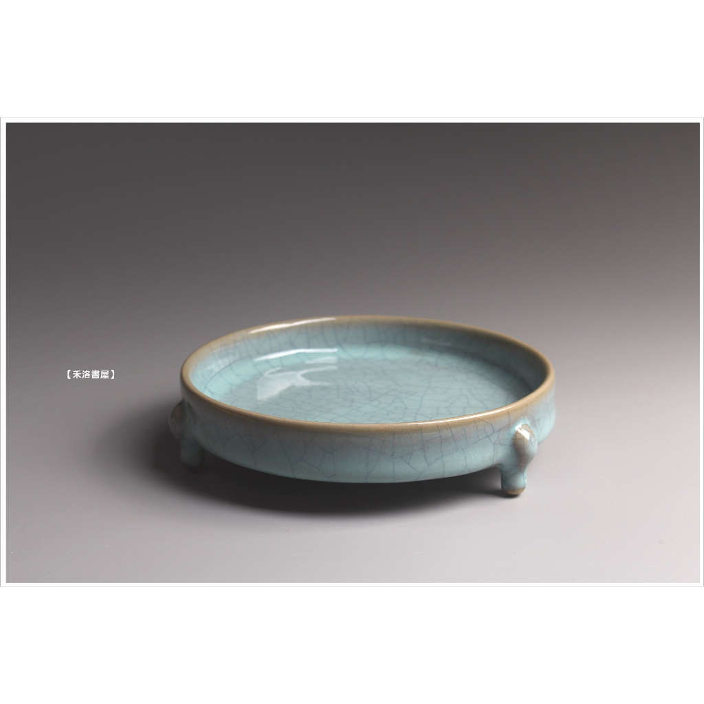 禾洛書屋】宋汝窯釉三足洗〈天青開片〉(筆洗/水盂)〈14cm〉開片青瓷/古
