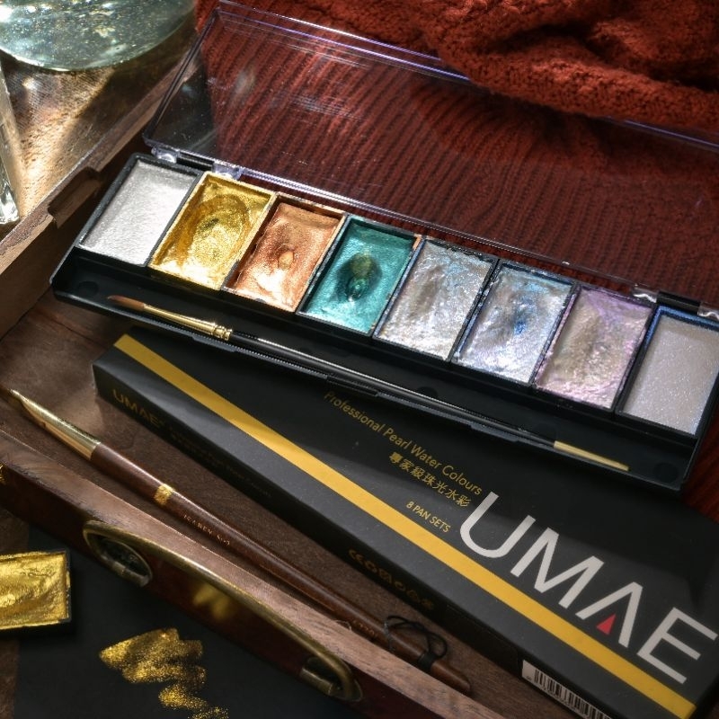 [璀璨8色]台灣 UMAE 奧馬 Pearl 塊狀水彩 Watercolour 珠光塊狀水彩 8色『胖媽媽的畫畫選物店』 | 蝦皮購物