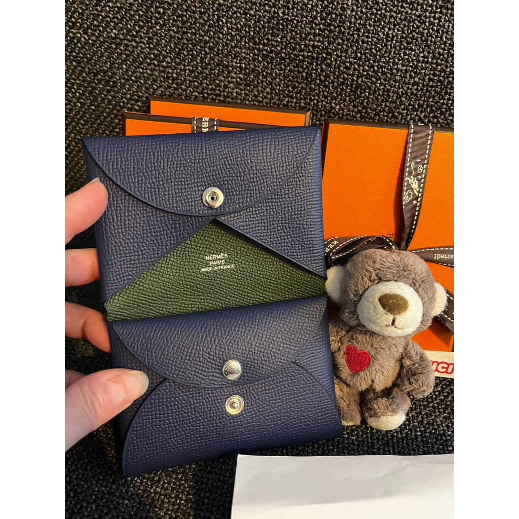 Hermes SLG Calvi Duo Cardholder, Wallet, Caramel/Sakura PInk, New in Box  GA001 - Julia Rose Boston