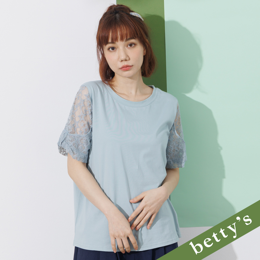 Betty’s貝蒂思 21 蕾絲拼接圓領素色上衣 藍綠 蝦皮購物