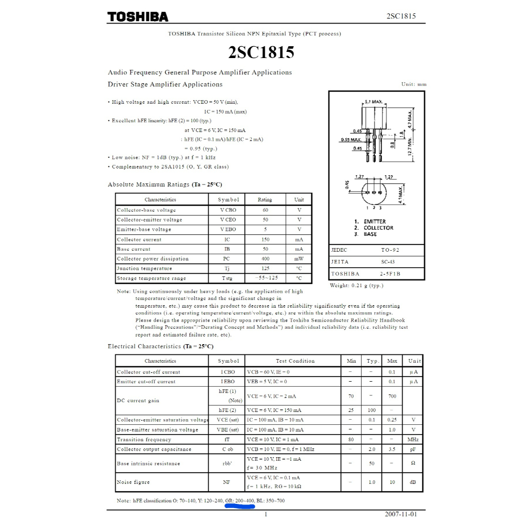 『正典UCHI電子』日本東芝 UTC 電晶體 2SC1815 C1815 TO-92 單顆販售 | 蝦皮購物
