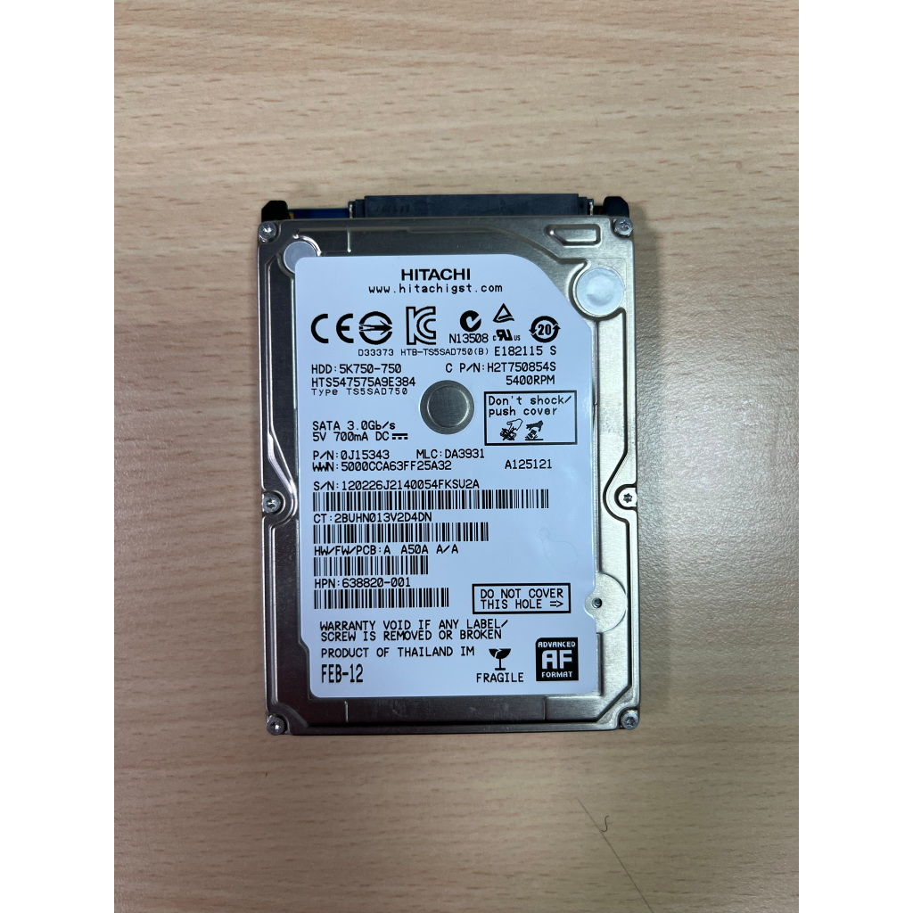 Hitachi HTS547575A9E384 2.5吋 750GB 5400轉 硬碟 | 蝦皮購物