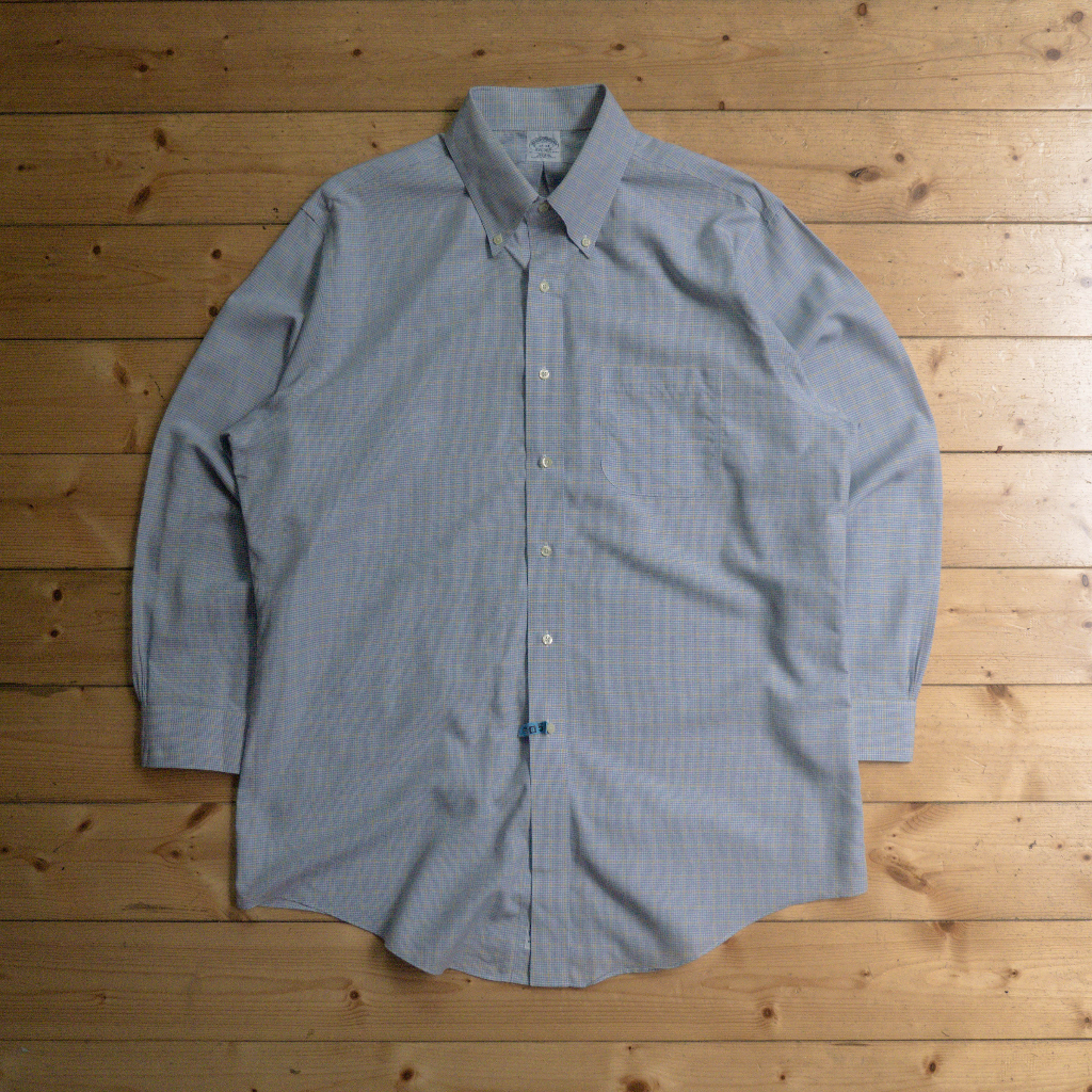 白木11》 90-00s Brooks Brothers BD shirt 美國藍黃細格紋扣領長袖