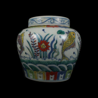 古美術 大明成化時代 文房具 置物 描金海水龍紋 茶葉罐 天字