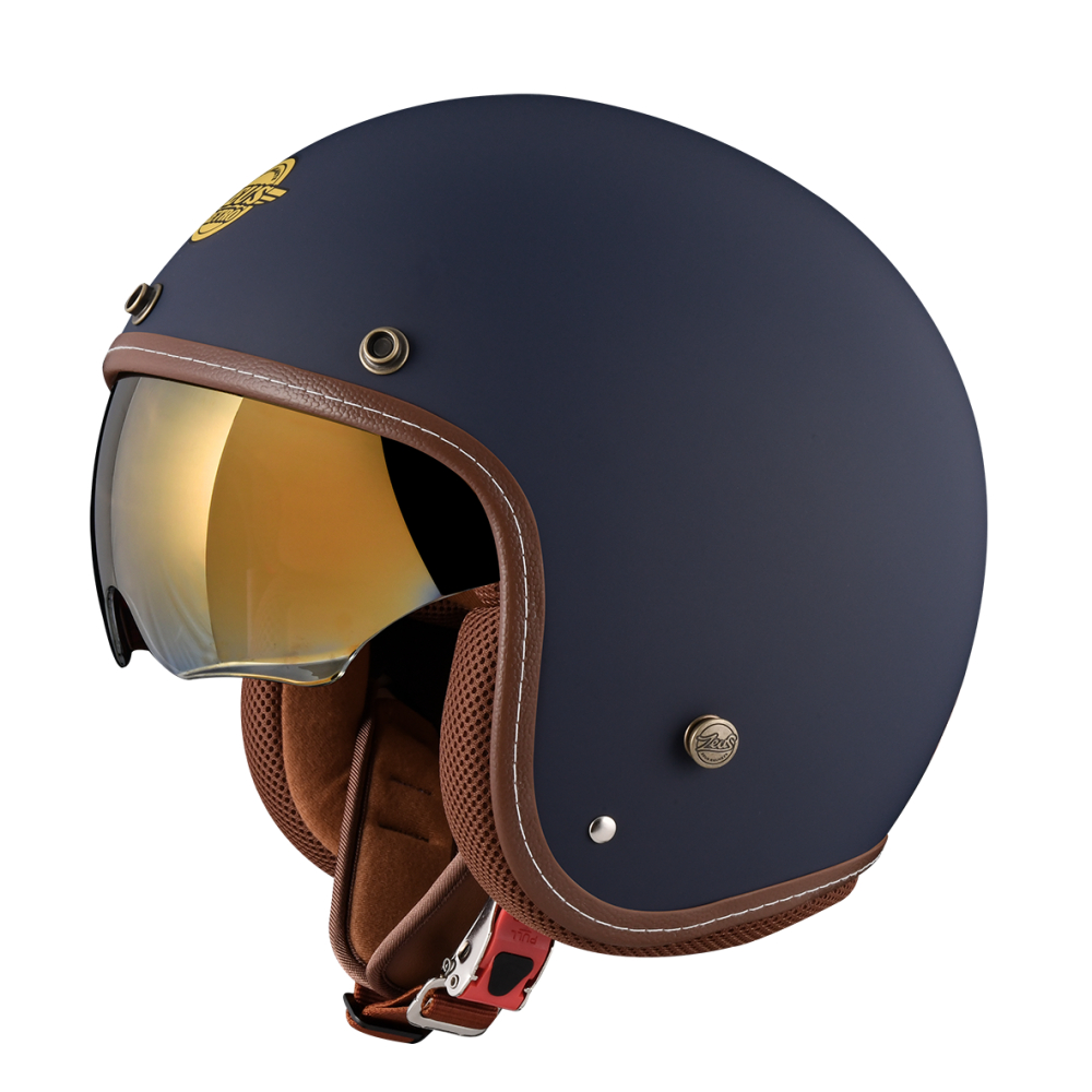 ZEUS瑞獅】ZS 388AH 素色復古帽3/4罩騎士帽內藏電鍍金墨鏡ZS388AH