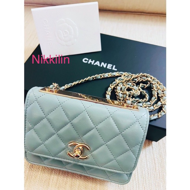 全新復興Sogo購證發票Chanel trendy cc莫蘭迪藍mini WOC | 蝦皮購物