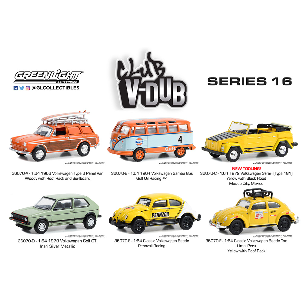 Voiture Miniature Greenlight 1:64 - Volkswagen Samba Bus Gulf Oil #4 1964 - Neuve
